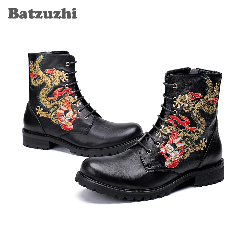 Batzuzhi/кожаные мужские ботинки в байкерском стиле; модные мужские ботинки с круглым носком; botas hombre; Подиумные вечерние короткие ботинки