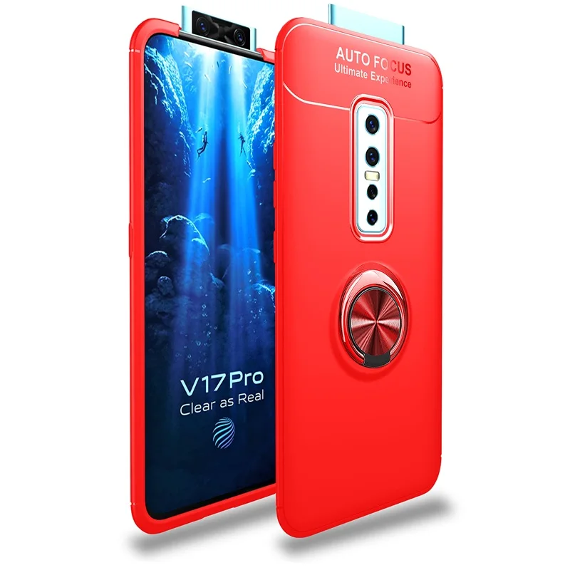Красный VIVO V17 Pro Чехол для телефона с кольцом-держателем для пальца задняя крышка для Vivo V17 Pro v17pro мягкий силиконовый матовый ударопрочный защитный корпус - Цвет: Красный