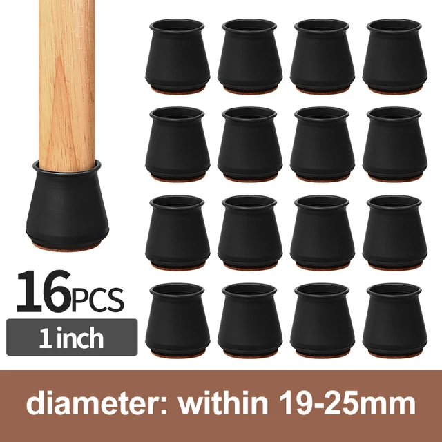 16PCS Silicone Chair Leg Cover Felt Bottom Round Square Furniture Feet Caps Floor Protector Pads for Chair Leg Black Brown White DIA 19-25mm 16PCS