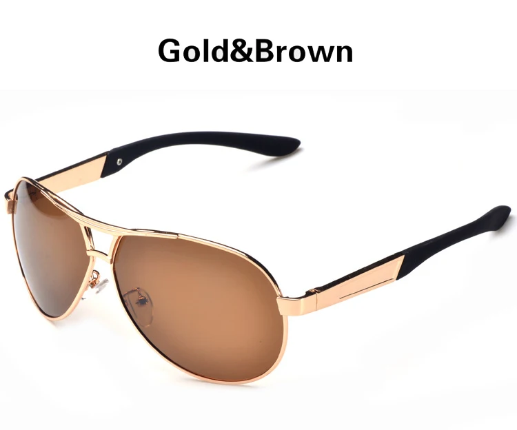 Gold Brown Фирменный дизайн, мужские поляризованные солнцезащитные очки, мужские очки для вождения, зеркальные Поляризованные Ретро солнцезащитные очки, металлическая оправа UV400 - Цвет линз: Gold Brown