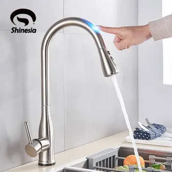 

Nickel Sensor Faucet Pull Out Sprayer Swivel Spout Mixer Tap Sink Faucets360 Rotation wtih Pause Putton
