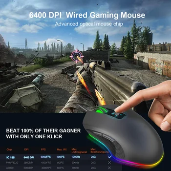 

USB Ergonomic Wired Gaming Mouse 6400dpi Rgb Optical Computer Mouse Gamer Laptop Rgb Mice Able For Pc Laptop Rgb Optical Mice