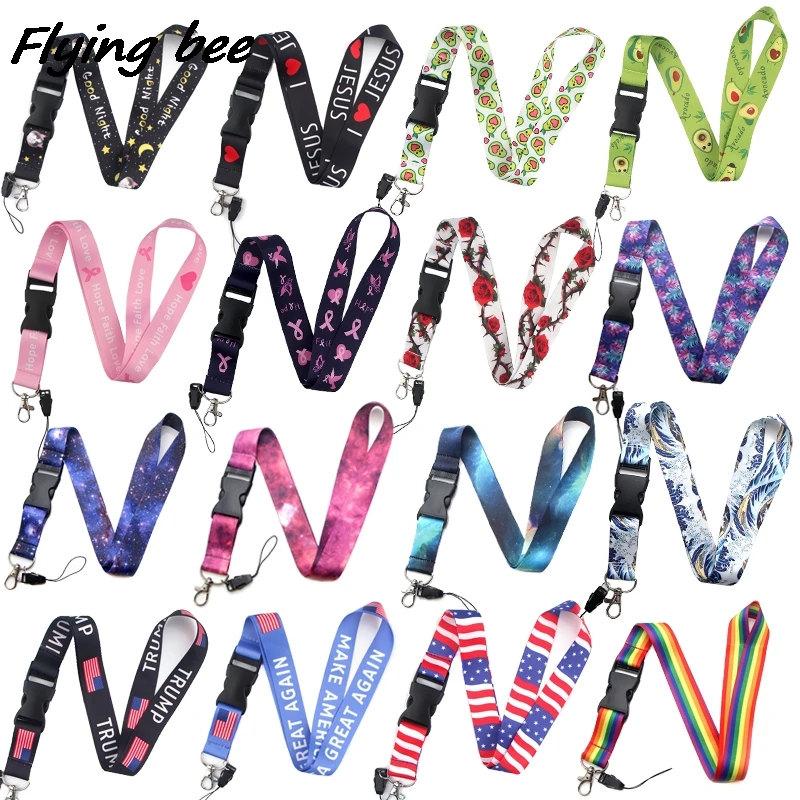 Flyingbee-Llavero con diseño de gato estrellado, correa para el cuello cordón para llaves de teléfono, tarjeta de identificación, pintura de rosa, arcoíris, Gay, X1138