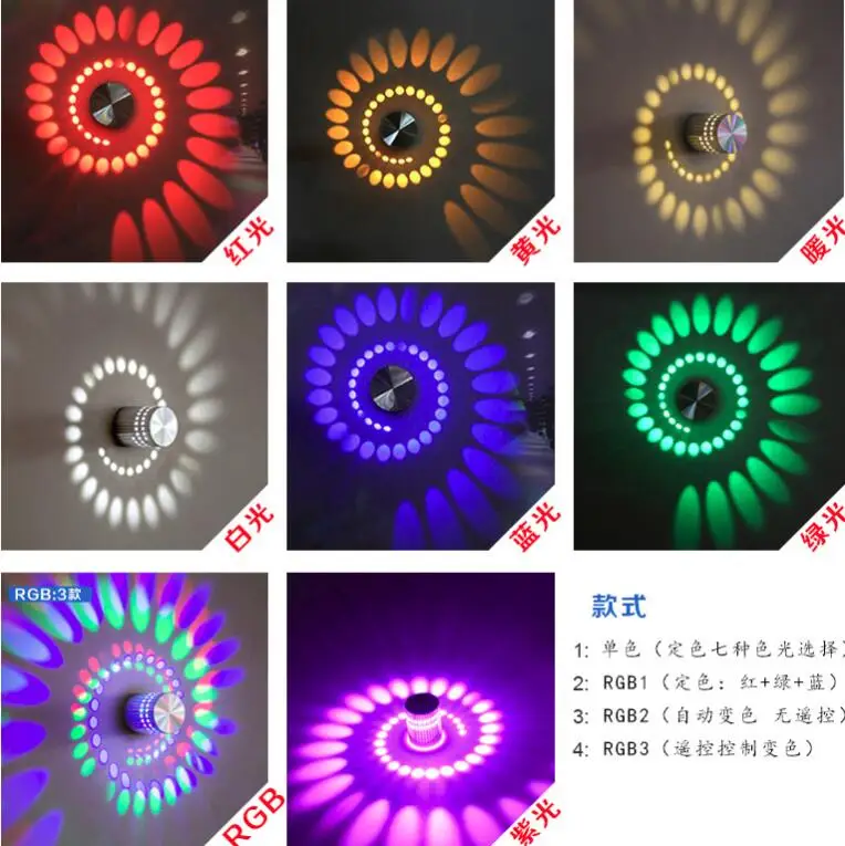 Современный 3 Вт RGB светодиодный настенный светильник AC85-265V спиральное бра потолочное освещение светильники подходят для внутреннего дома прохода фойе спальни кровати