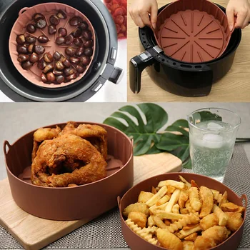 

Air Fryer Silicone Pot Food Safe Air fryers Oven Accessories Silicone Mold Baking Tool Grilling Pan Air Fryer Baking Mat