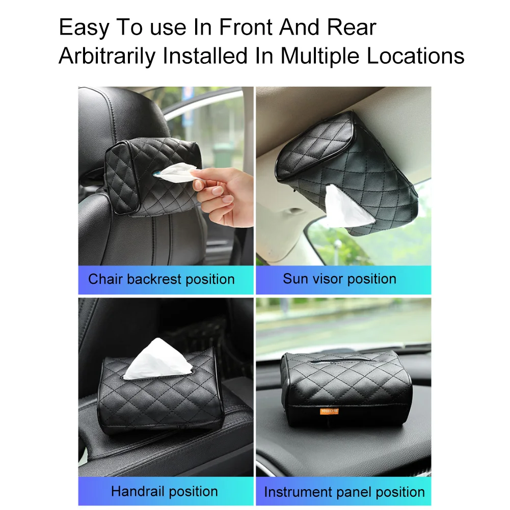 waterproof Car Auto Seat Back Rectangle Faux Leather Tissue Box Paper Napkin Holder Case wear resistant elastic strap design