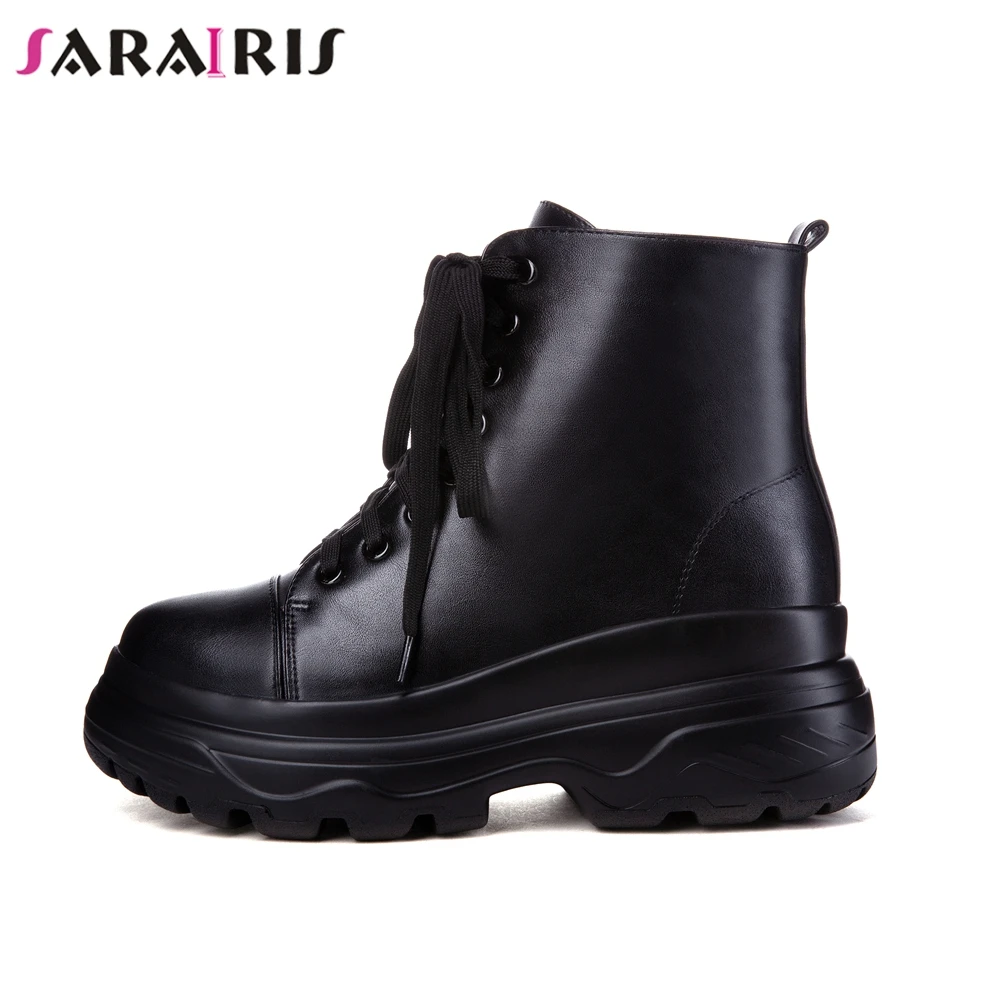 

SARAIRIS 2020 Winter Large Size 32-43 Fashion Thick Platform Ankle Boots Women lace-up Warm Fur Casual Flat Shoes Woman Wedges