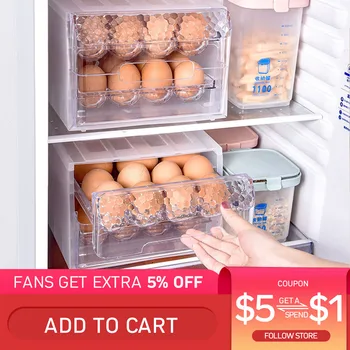

Egg Storage Box Drawer Style Kitchen Double-layer 34 Grid Transparent PS Anti Collision Egg Tray Finishing Box Fresh Keeping