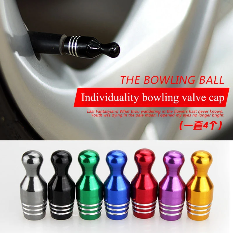 

4 Pcs/set of Automobile Universal Tire Valve Caps Personalized Metal Bowling Aluminum Alloy Valve Core Cover Dustproof