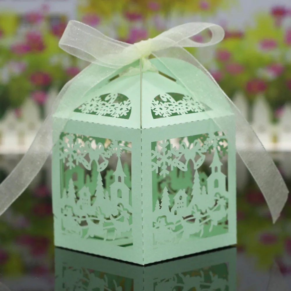 Christmas Box Candies Package Boite Dragees De Mariage Home Decoration Accessories 50pc Laser Cut Hollow Out Candy Box#YY