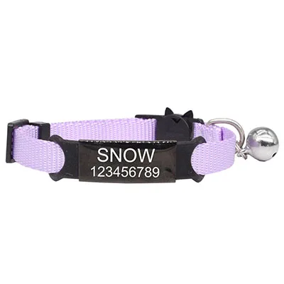 Purple Black Персонализированные ID гравировка кошачий ошейник для безопасности, защиты маленькой собаки милый нейлон Регулируемый для щенков котят ожерелье - Цвет: Purple Black