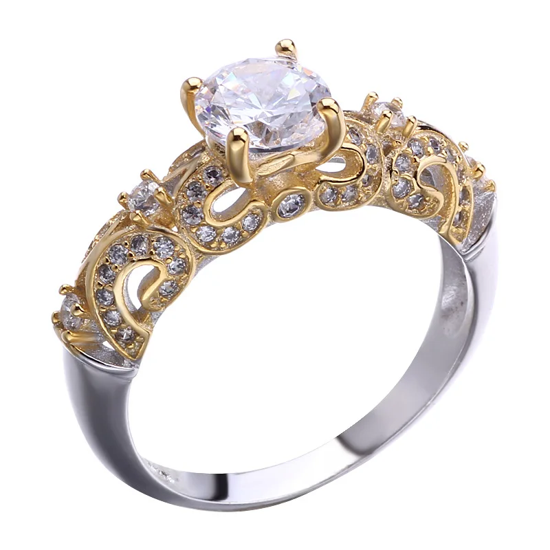 

YD&YDBZ Simple Two Tone Gold Openwork Women Wedding Ring Boho Exquisite Four Claw Rhinestone Jewelry Rings Wholesale Girl Gifts