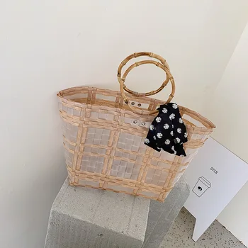 

Summer Weaving Book Bags WOMEN'S Bag 2020 Popular New Style chao wang Red Transparent Handbag Versatile INS Super huo bao