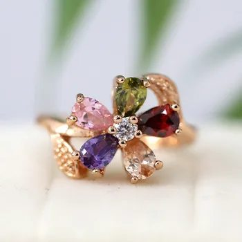 

Flower Ring Colorful CZ Wedding Ring 2mm Round Cut CZ Ring 18k Gold Plated Ring Cooper Ring Holiday Gift Ring Birthstone Ring