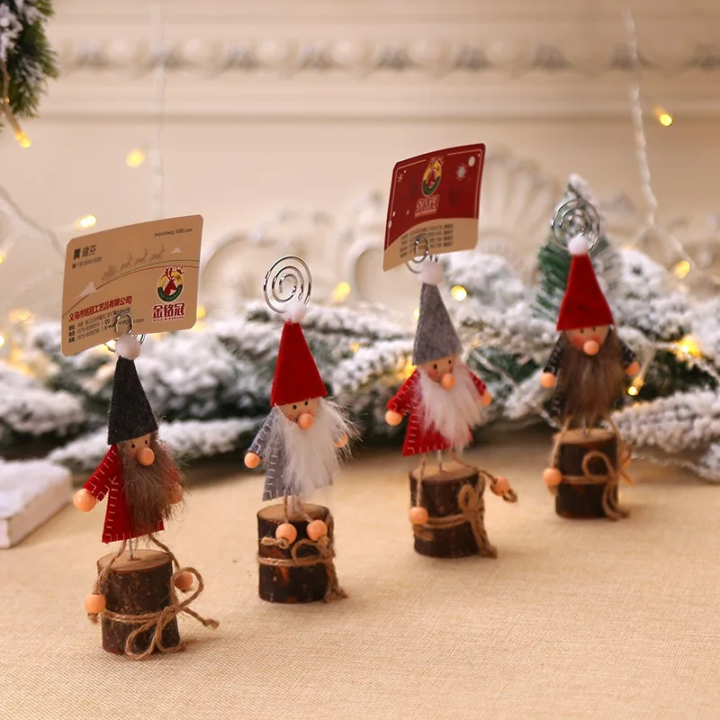 Рождественский гном деревянный место держатель для карт Стенд с Вихревой проволокой клип застежка для отображения памятки, фото, картина, стол номер карты