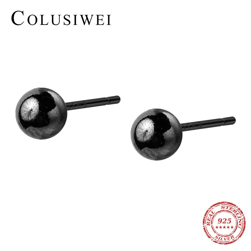 Colusiwei Аутентичные 925 простые черные бусины миниатюрные серьги-гвоздики для женщин и мужчин унисекс ювелирные изделия из стерлингового серебра подарки