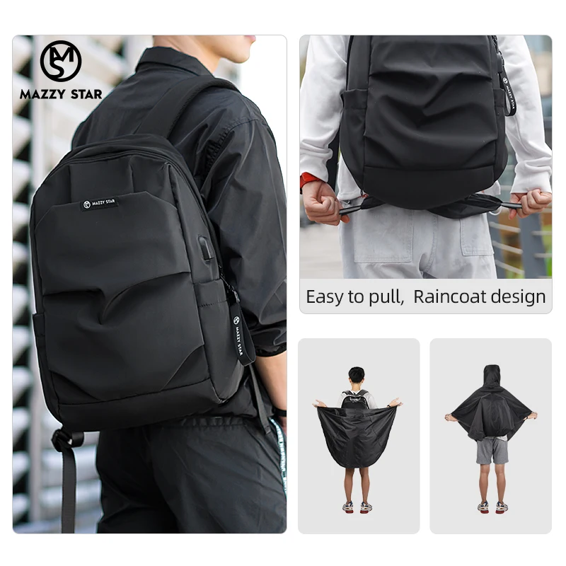 Mazzy Star 15,6 дюймовый рюкзак для ноутбука, дождевик, мужская сумка, водонепроницаемая школьная сумка, дорожная мужская сумка, анти-вор, зарядка