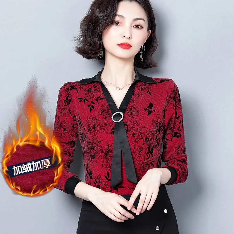 

2019 New Style Brushed And Thick Lace-up Double Purpose-Style Stand Collar T-shirt Base Shirt Outer Wear Autumn And Winter Long-