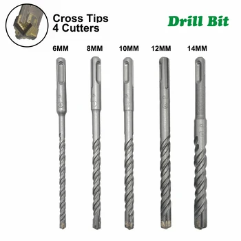 

5pcs 6-14mm SDS Electric Hammer Plus Cross Drill Bit Set For Concrete Wall Brick Blocks Electrical Hand Tool Part