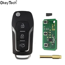 Okeytech 3 botões 433mhz 4d60/4d63 chip modificado flip dobrável remoto chave do carro para ford focus 2 3 mondeo fiesta sem corte fo21 lâmina