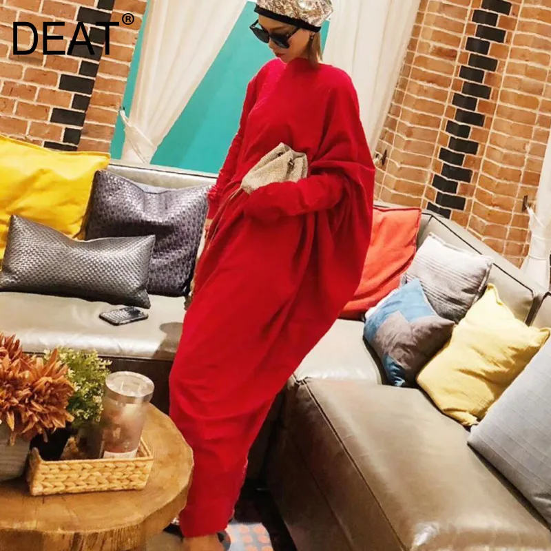 

DEAT 2020 New Autumn And Winter Fashion Women Clothes Knits Round Neck Batwing Sleeves Knits Pullover Elastic Dress WJ82103
