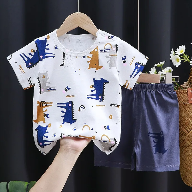 Kids Clothing Set Kids Cool Boy Summer Clothes Thin Suit Baby Fashion Short Sleeve T Shirts Children Round Collars Set Cotton
