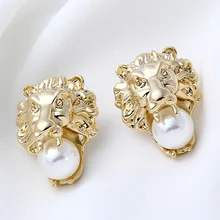 24KGP серьги-гвоздики со львом для женщин, винтажные жемчужные серьги, вечерние ювелирные изделия, Прямая поставка
