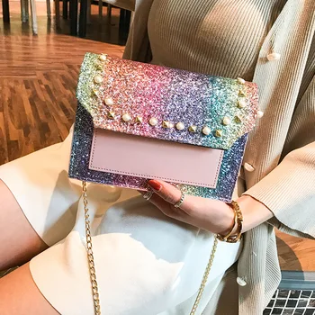 

Women's Bag Mini Bag Korean-Style Pearl Sequined Shoulder Bag Messenger Bag Fashion Chain Square Sling Bag
