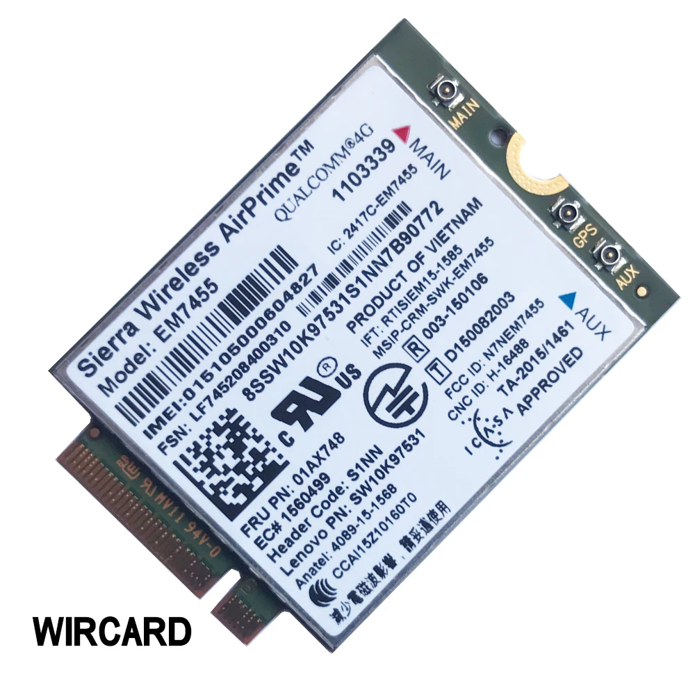 WIRCARD EM7455 FRU 01AX748 LTE 3g 4G карты Thinkpad X1 carbono 5th gen X270 T470 T470S T470P t570 L570 L470 P51 P71