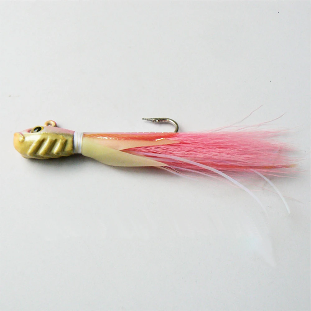 

free shipping deep sea boat fishing deer hair fish head jig lure soft worm fishing lure 3pcs/bag 1oz