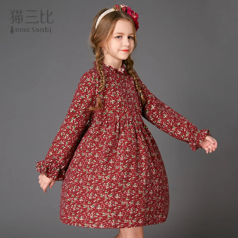 

Girl'S Long-sleeved Dress 2018 Spring And Autumn New Style Big Virgin Pure Cotton Little Girl Solid Color Children Floral Dress