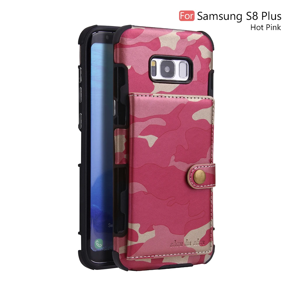 Камуфляж из искусственной кожи чехол для samsung Galaxy S8 S9 Plus чехол задняя крышка Держатель для карт кошелек мобильный телефон сумка для Galaxy Note 8 чехол - Цвет: Rosy
