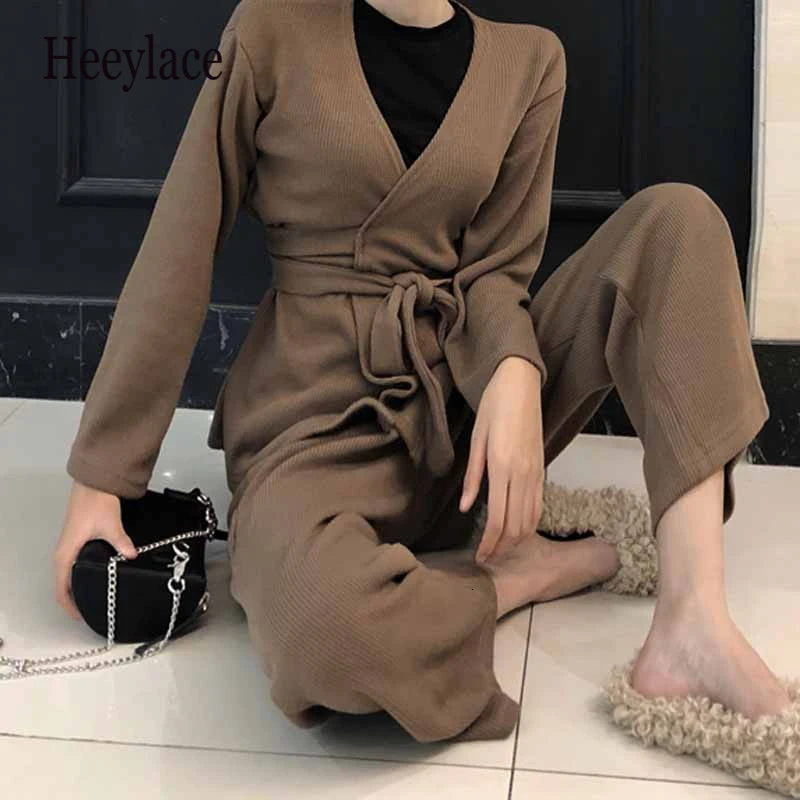 2019 осенне зимние вязаные наряды для женщин вязаный Топ с глубоким v образным