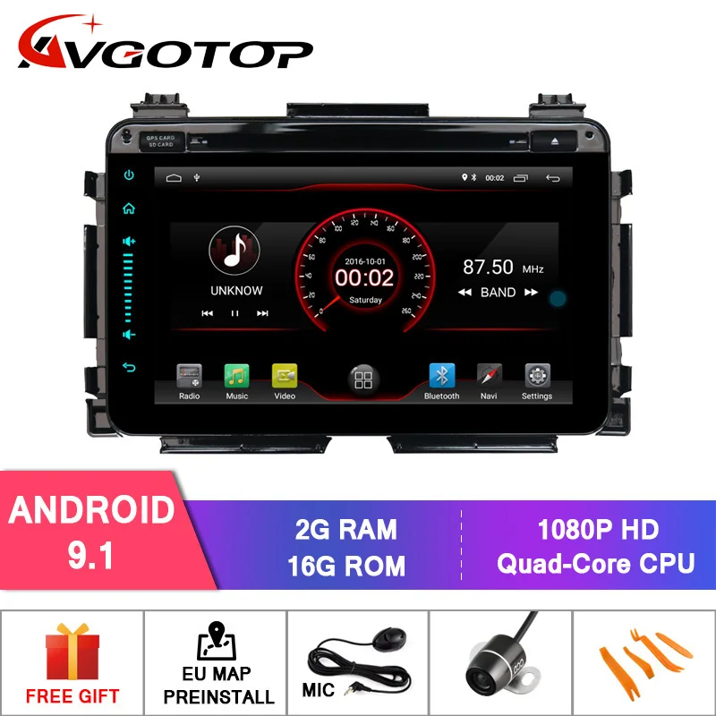 AVGOTOP Android 9 WINCE Bluetooth GPS Автомобильный радиоприёмник dvd-плеер для HONDA VEZEL 2G 16G MP3 MP4 Автомобильный Wi-Fi мультимедиа - Цвет: Android 9