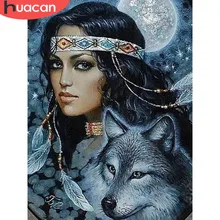 HUACAN портрет Алмазная вышивка волк девушка полный макет дисплей с квадратным сверлом Декор для дома мозаика бисера Вышивка картина
