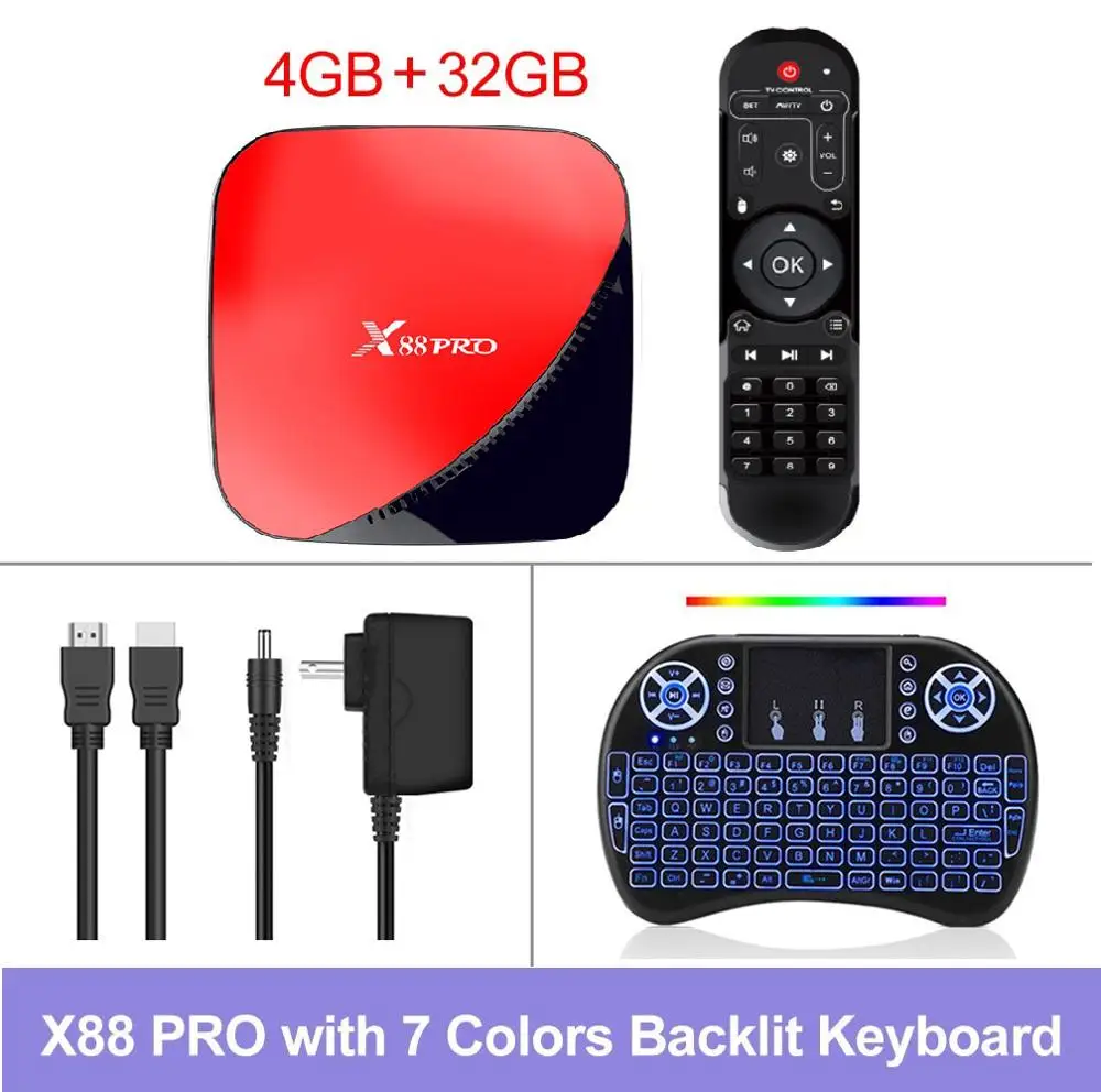X88 PRO Smart tv Box 4G 64G Android 9,0 Rockchip RK3318 5G Wifi 4K 1080p USB3.0 Google Play Store Netflix Youtube Med - Цвет: with i8 keyboard-4G