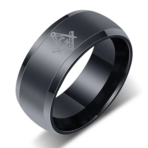 Elegant Black Masonic Stainless Steel Ring - Men's Wedding and Cocktail Jewelry