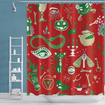 

Cassisy Halloween Pumpkin Printed Shower Curtains Waterproof Polyester Bathroom Curtain Skull Snake Eyes Star Bone Bath Curtains