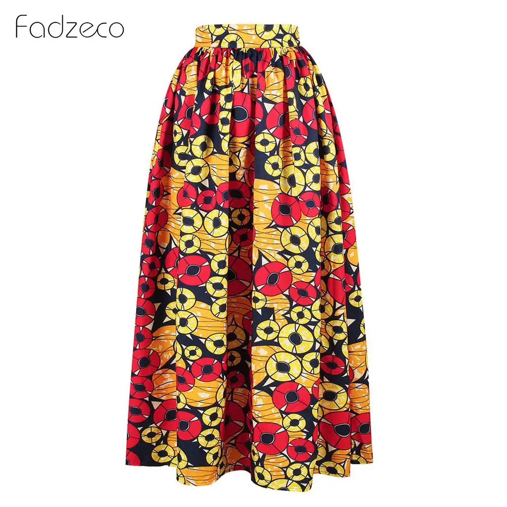 Fadzeco африканская юбка для женщин с цветочным принтом, модная эластичная длинная юбка с высокой талией, пышная длинная юбка