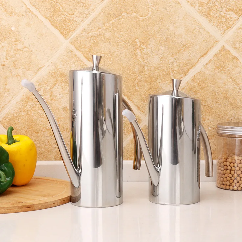 Household 304 Stainless Steel Oil Can Olive Oil Soy Sauce Pot Leakproof Seasoning Container Kitchen Storage Cooking Tool