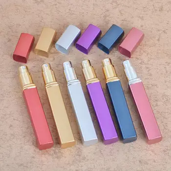 

6 Pack of Aluminum Square Tube 12ml Perfume Bottle Lipstick Type Glass Perfume Tube Portable Spray Empty Bottle Lightweight