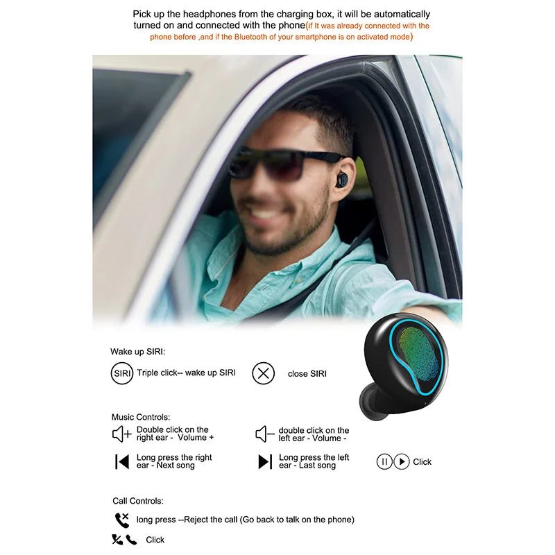 Bluetooth 5,0 беспроводные наушники HD Аудио гарнитура 5,0 в ухо стерео HD звук громкой связи вызов IPX5 400 мАч батарея коробка зарядка