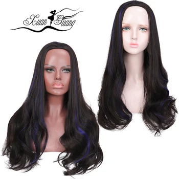

XUANGUANG Black Mix Blue Curly Wigs Synthetic Wigs For Black Women And White Women Wavy Cosplay Wigs Heat Resistant Wig