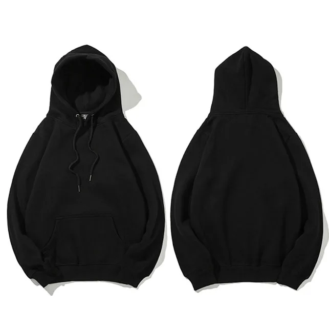 Vintage Colors Men Hoodie Sweatshirt Plain Winter Fleece Pullover Hoodies Harajuku Hip Hop Streetwear Autumn Urban Clothing - Цвет: Black