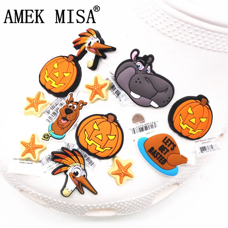 Shoe-Charms Decoration JIBZ Kids Hippo Original Starfish PVC for Gifts Croc 1pcs Pumpkin-Head