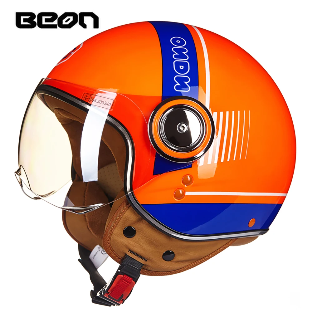 BEON мотоциклетный шлем Chopper 3/4 с открытым лицом, винтажный мото шлем, мотоциклетный шлем Casco Capacete для мужчин и женщин, скутер, мотоцикл H - Цвет: 110B LOrange-Blue