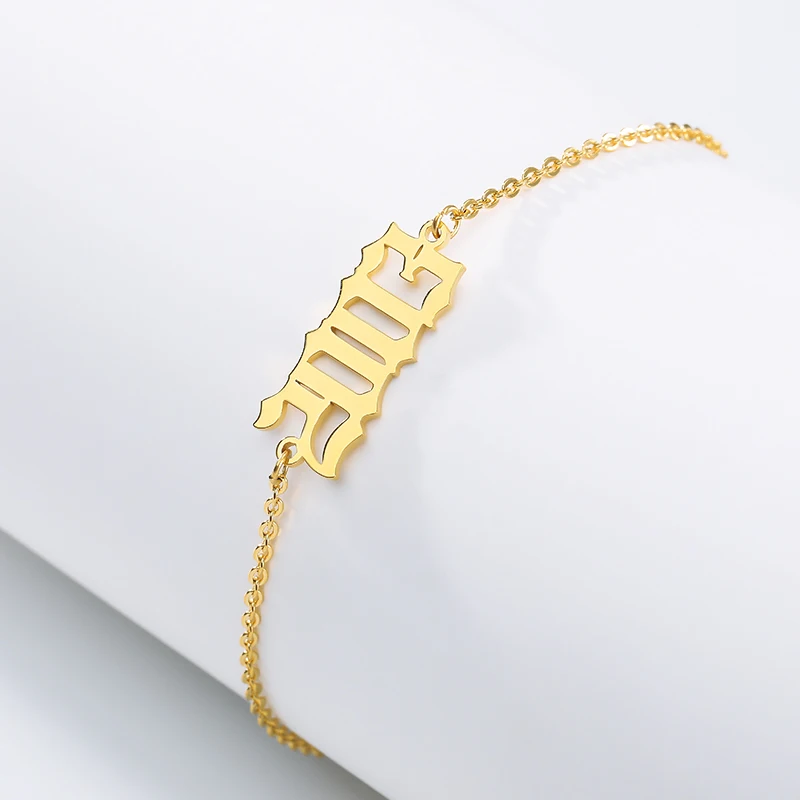 

Personalized Year Number Bracelet for Women Custom Year 2003 Birthday Gift from 1990 to 2019 gold sliver stainless jewlry