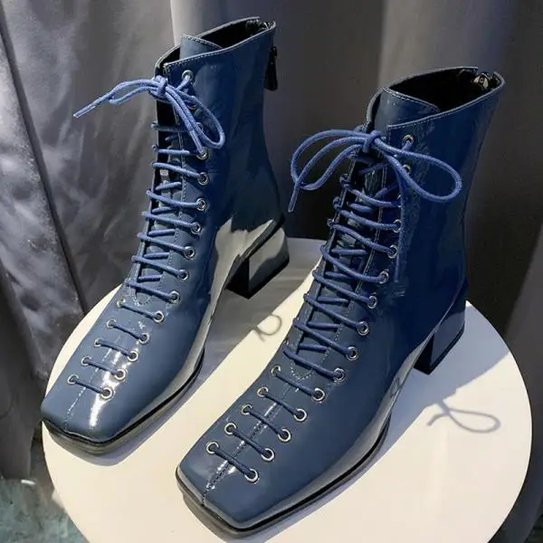 Обувь Bootee/ г. Женские ботинки до середины икры ботинки на низком каблуке ботинки с круглым носком женские короткие сапоги до середины икры на плоской подошве со шнуровкой - Цвет: 2