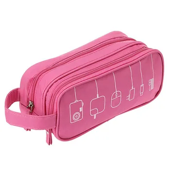 

2 layer large capacity unisex small tool storage bag travel headset device USB cable storage box zipper box