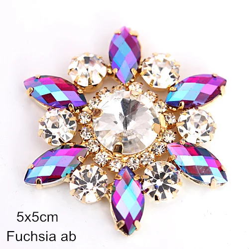 Fuchsia AB-5cm 1 шт., стразы для шитья конского глаза с золотым основанием, стразы для шитья, аппликация для свадебного платья Y3662 - Цвет: Fuchsia AB-5cm